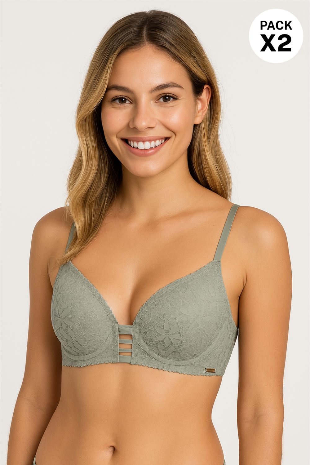 Brasier con cobertura media en encaje paquete x2